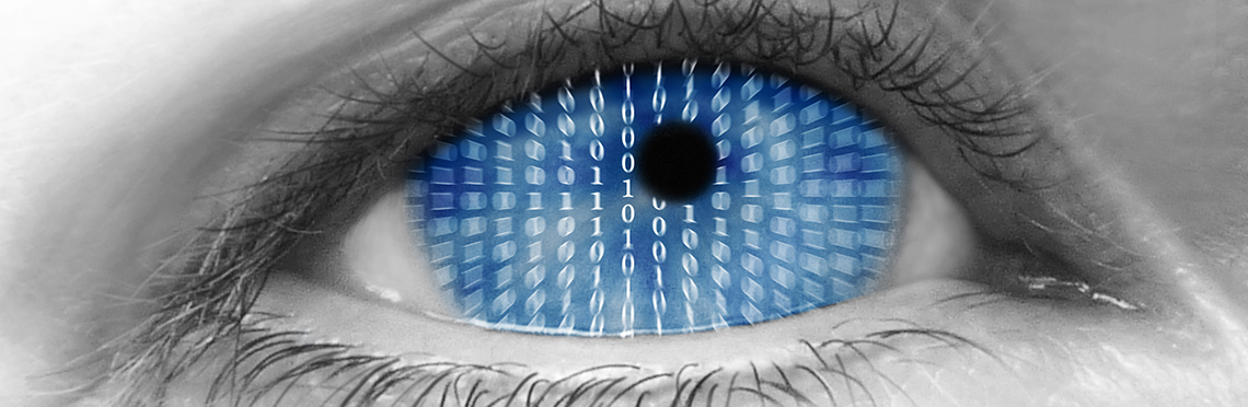 Picture of an eye with binary code overlay
