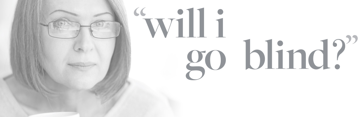 Woman with glasses asking "will I go blind?"