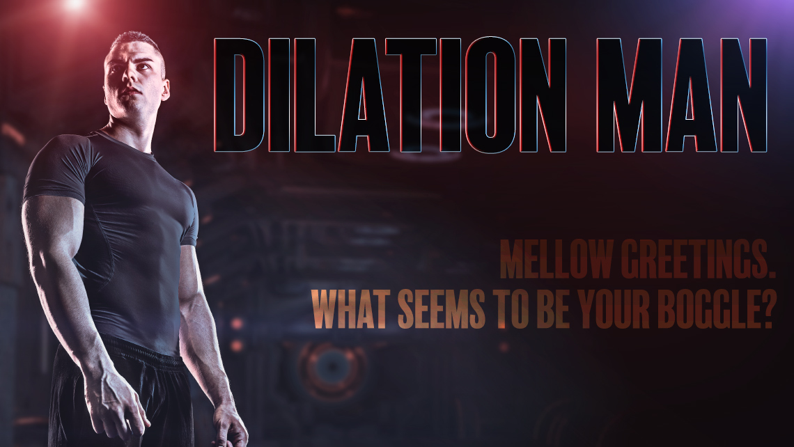 Hero image for article "Dilation Man". Muscular man with red and blue lights.