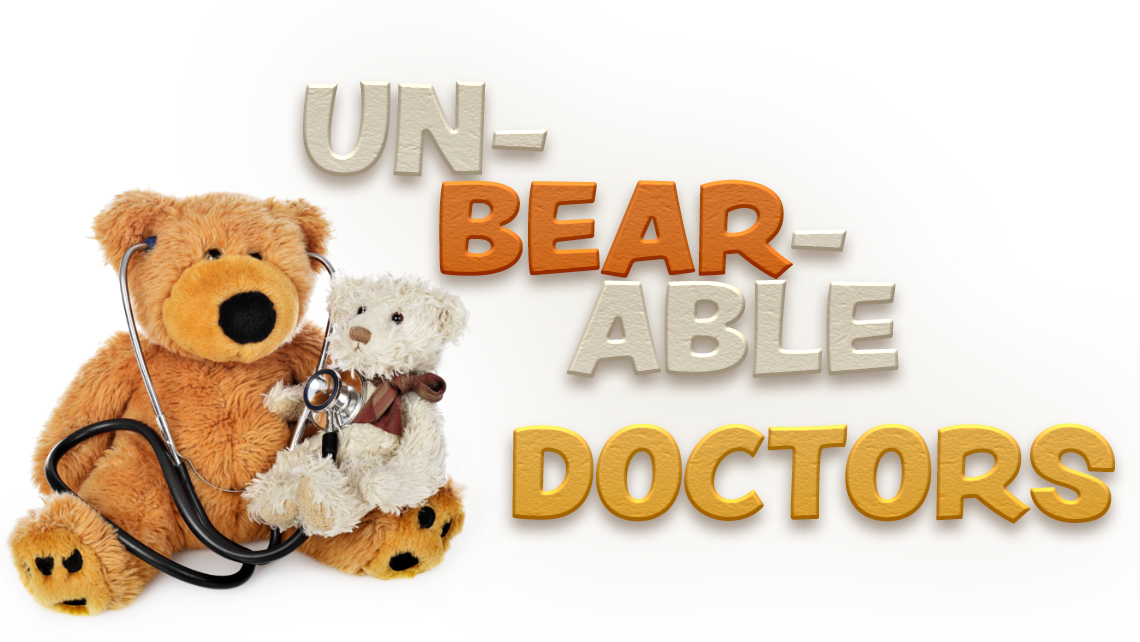 Hero Image for article "Un-Bear-Able Doctors". Two studded bears with a stethoscope.